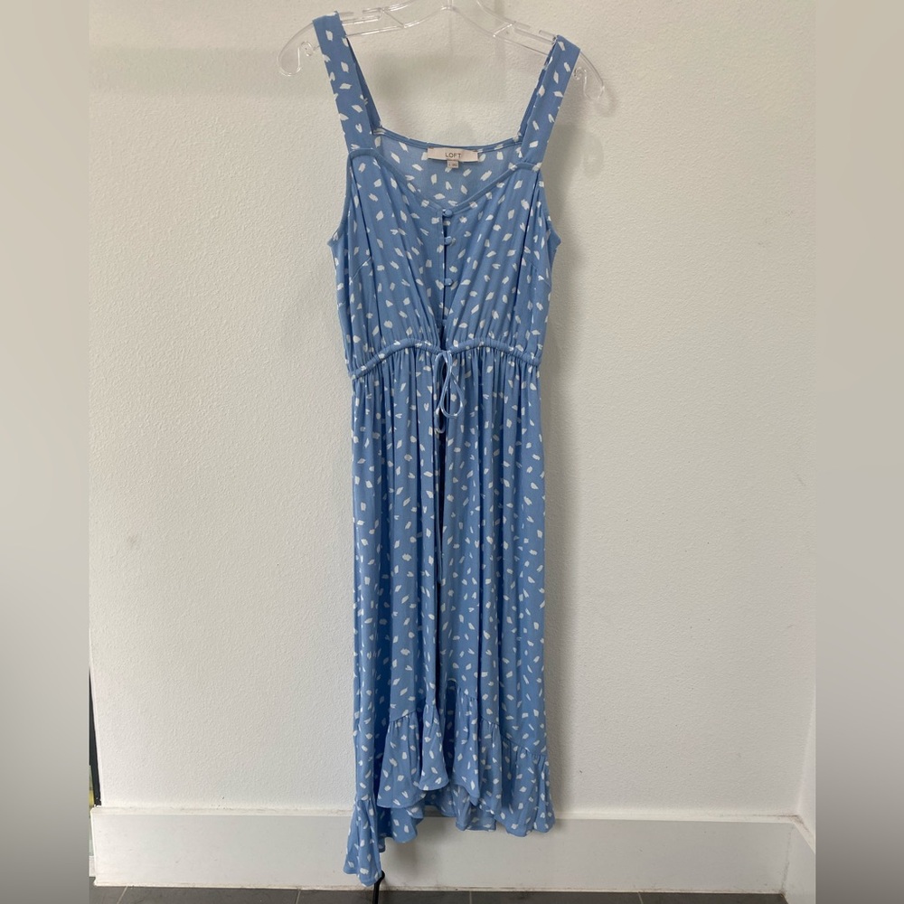 Loft - brushstroke button ruffle midi dress